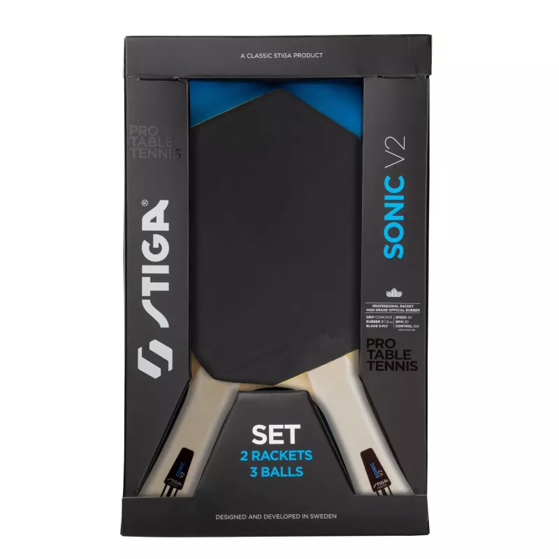 Stiga Set Sonic V2 - 2 Rack + 3 Bollar - Bordtennisracketer med 3 baller, 2 racketer
